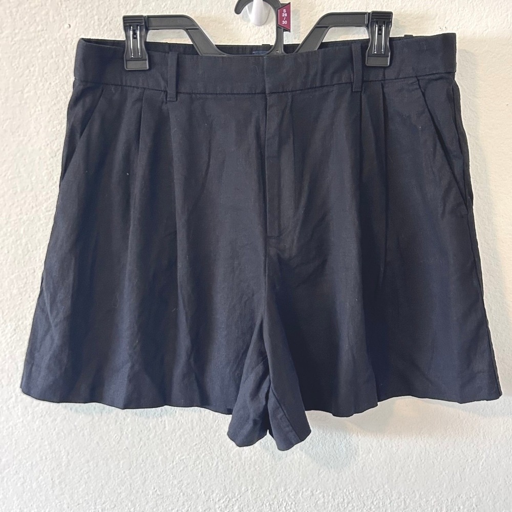 Gap Linen Blend Coastal Resortwear High Rise Pleated Shorts Black SZ L